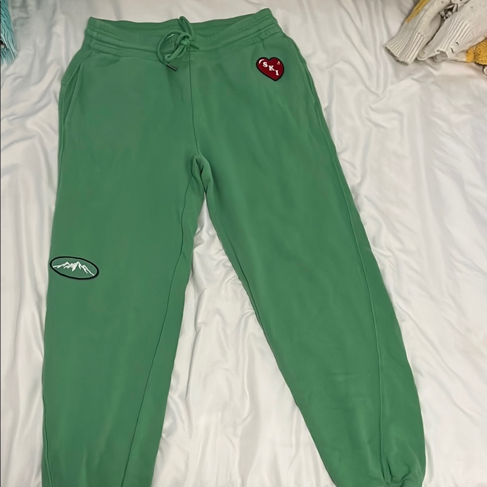 Aerie Green Track Pants with Elastic Waistband